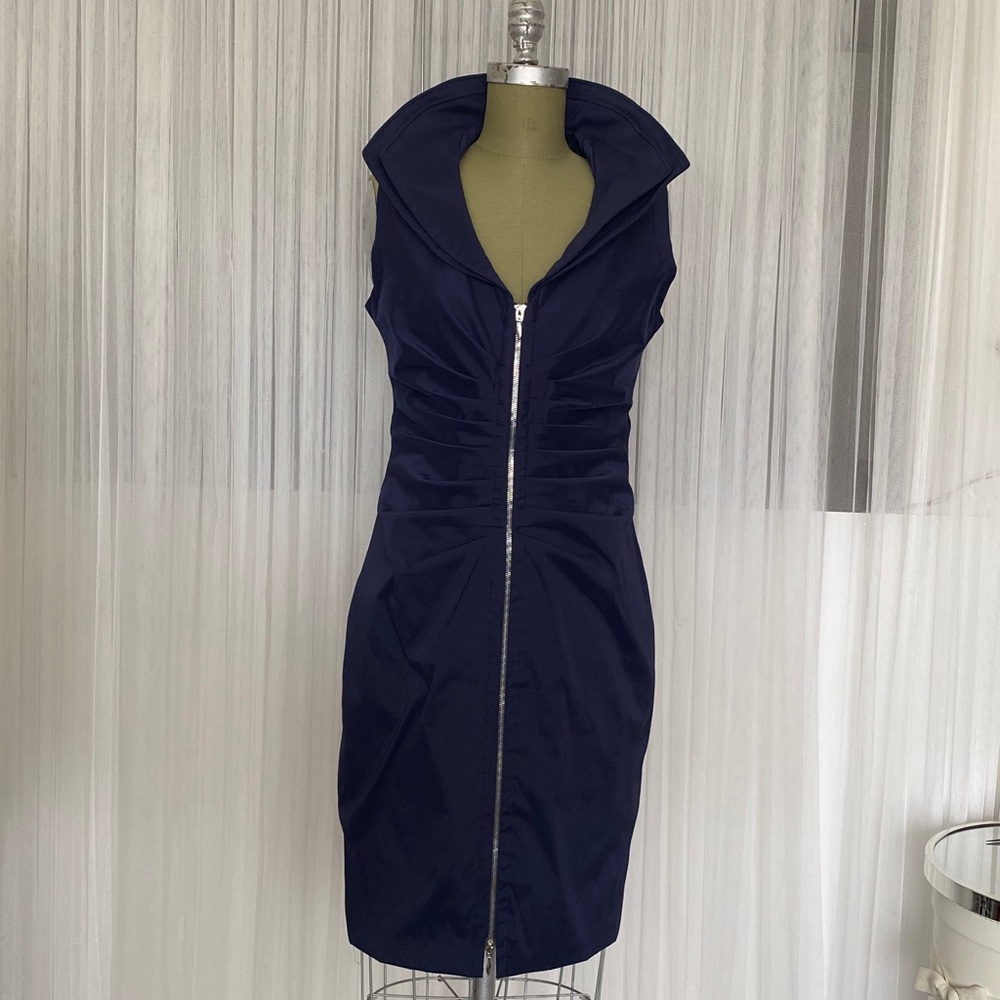 Joseph Ribkoff Navy Sleeveless Zip-Up Midi Dress Size 10 - Picture 3 of 16
